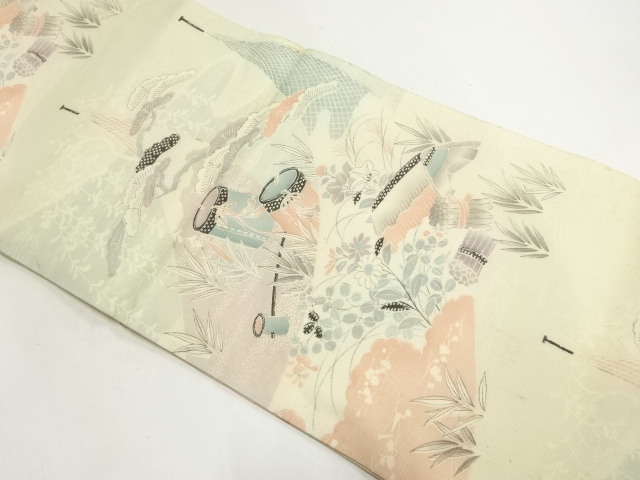 JAPANESE KIMONO / ANTIQUE MARU OBI FOR SUMMER / SILK / AUTUMN FLOWERS